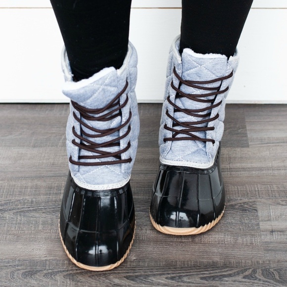 Dainty NYC Shoes - Black Gray Duck Boots Quilted Pattern
